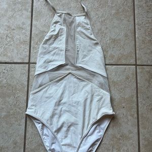 no brand womens one piece white swimsuit lace waist s/m
